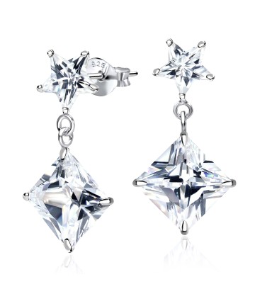 Star n Square CZ Earring Silver ECS-27